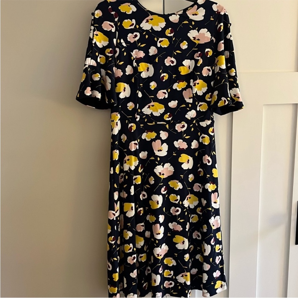 Boden Alexis Midi Knit Dress Navy Blue Floral US 8 UK 12